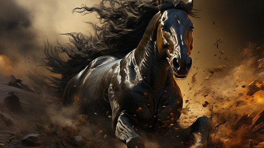 在战场中奔跑的黑马背景图片