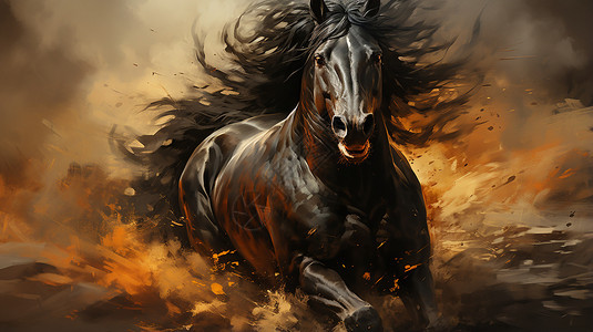 在火焰中奔跑的黑马背景图片
