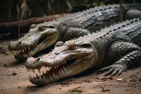河滩上凶猛的野生鳄鱼图片