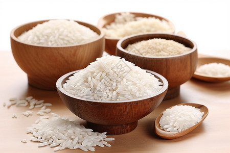 木碗中的谷物大米背景图片