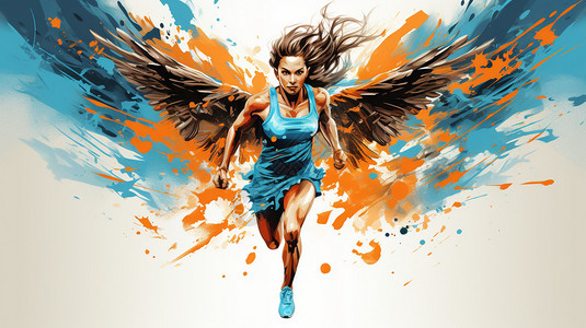 长出翅膀的跑步运动员背景图片