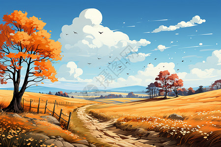 秋日美景的创意插图图片