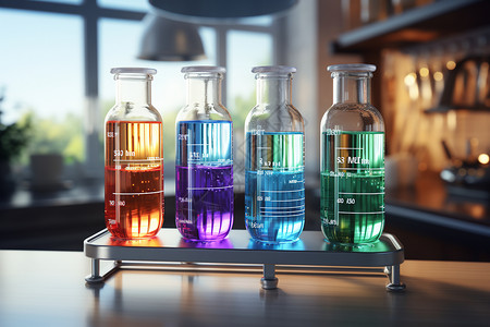 试剂瓶实验室操作台上的玻璃器皿背景