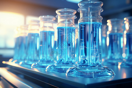 实验室中的蓝色玻璃烧瓶图片