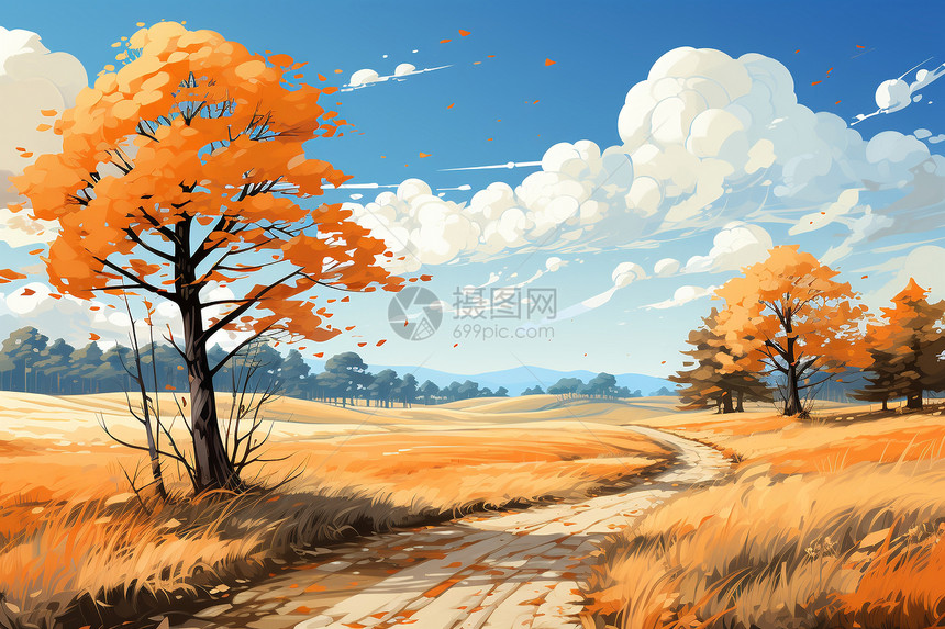 秋天色彩的乡村景观图片