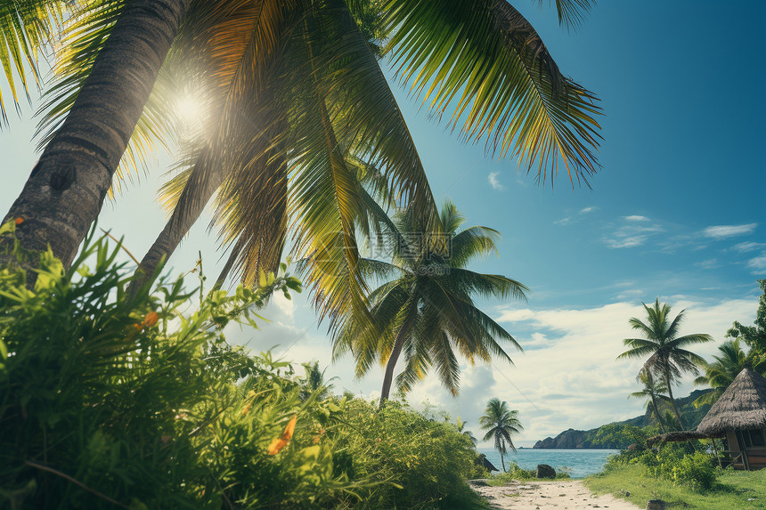 沙滩上的热带树木图片