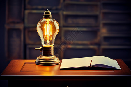 小木桌上台灯木桌上的台灯和书本背景