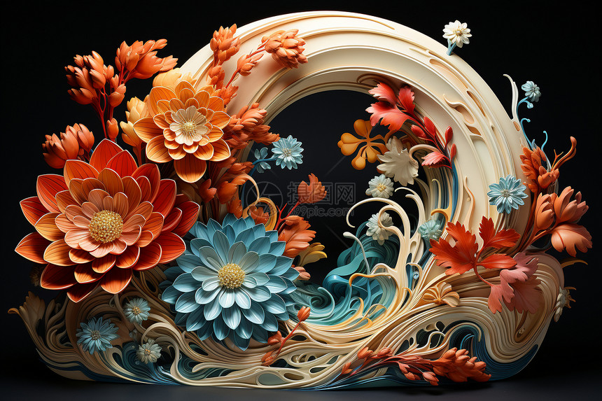 彩色的抽象3D花朵图片