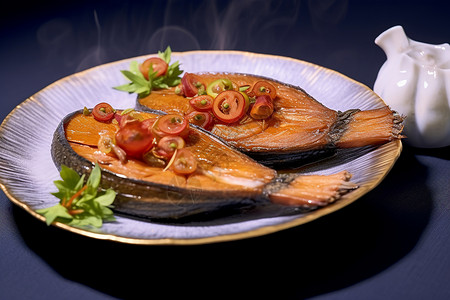 盘子里的美食熏鱼图片