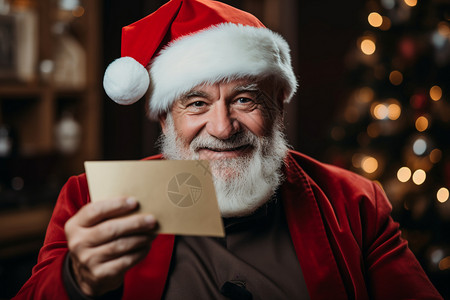 圣诞老爷爷手中拿着卡片的老人背景