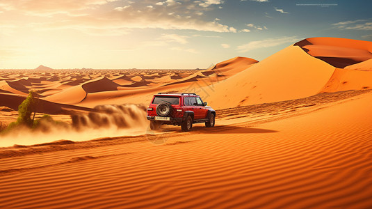 飞沙素材汽车在沙漠上行驶背景