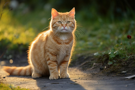 户外坐地板的猫坐在路径上的猫背景