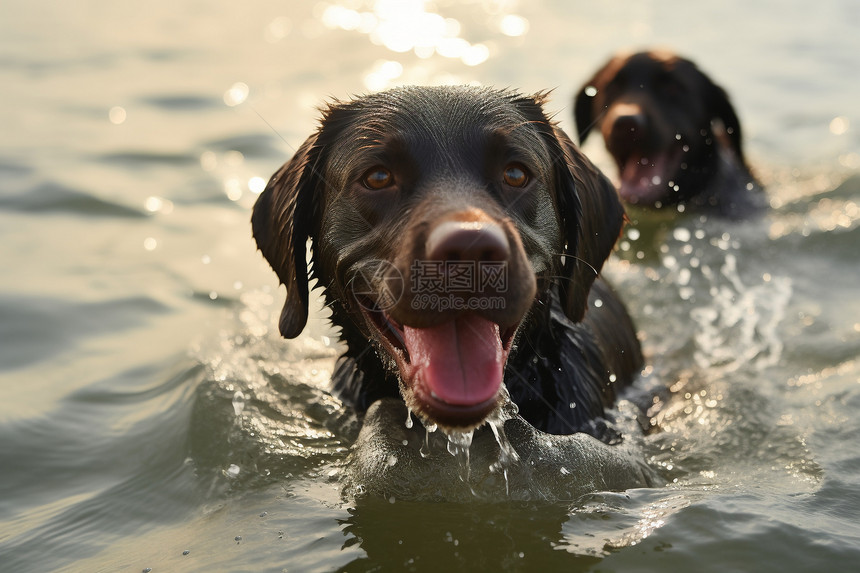 湖中湿漉漉的小狗图片