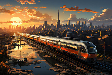 火车穿越城市轨道图片