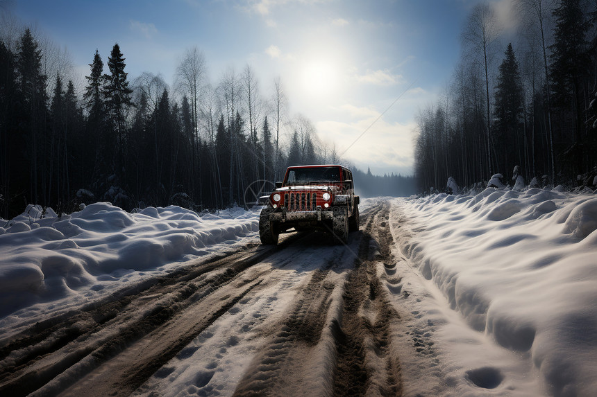 雪地里冒险的汽车图片