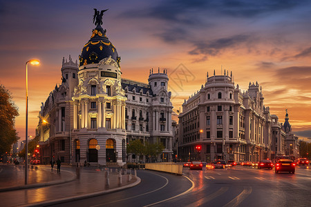 夕阳下的魔幻马德里高清图片
