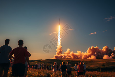 烟雾弥漫中的火箭发射背景图片