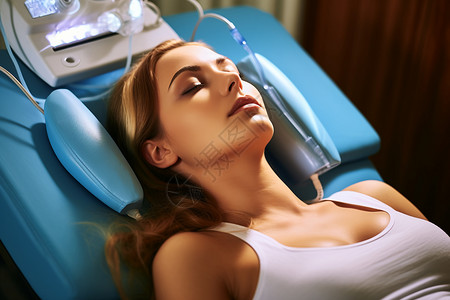 医美设备医学照片中的女子接受高频率美容疗程背景