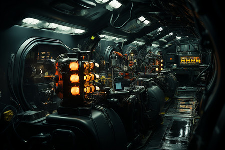 大型船只机械黑暗操控室设计图片