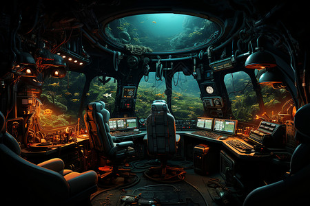 大型船只潜艇控制室中的导航仪器设计图片