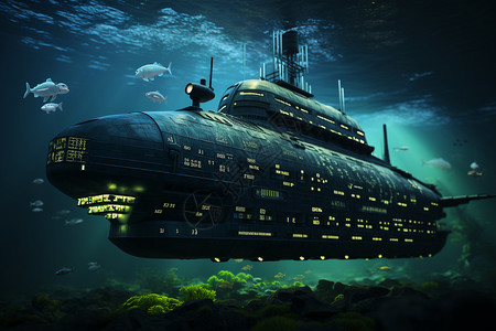 神秘海底的潜艇图片