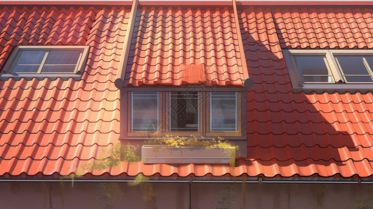 红瓦屋顶上的窗户图片