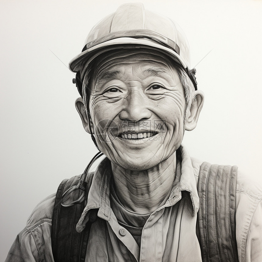 中国工人的铅笔素描图片