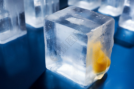 半透明柠檬透明的冰块背景