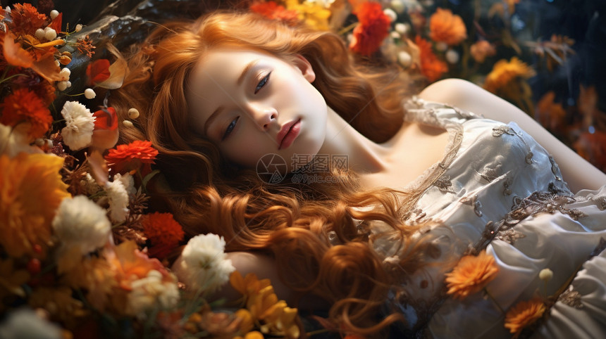 鲜花中的睡美人图片