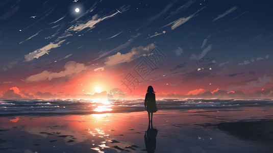 独自站在沙滩上的女孩背景图片