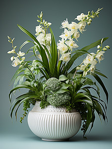 陶瓷白花瓶里的花卉图片