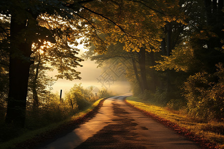 乡村道路雾秋色古道背景