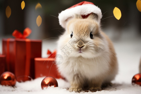 带圣诞帽的兔子背景图片