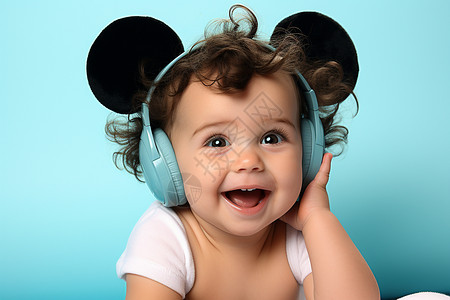 米老鼠背景带着耳机的宝宝背景