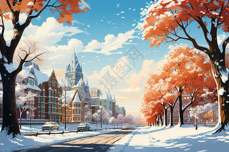 冬日的城市背景图片