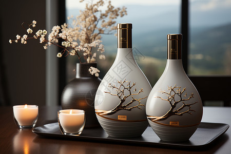 中国风的陶瓷酒瓶背景图片