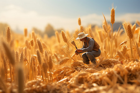收割小麦农民小麦地里的快乐收割设计图片
