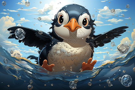 海洋中飞翔的企鹅背景图片