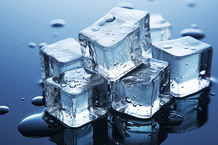 坐在冰箱里水滴覆盖的冰块集合设计图片