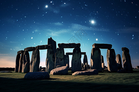 神秘之夜岩石史前高清图片