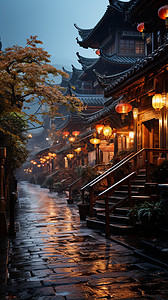 古建筑街道中国式建筑设计图片
