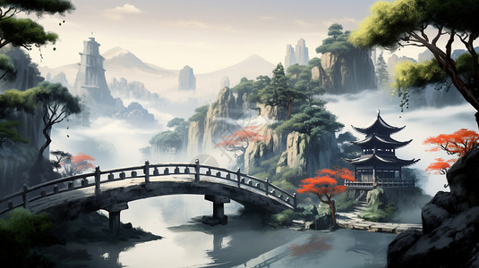 中国景观插画图片