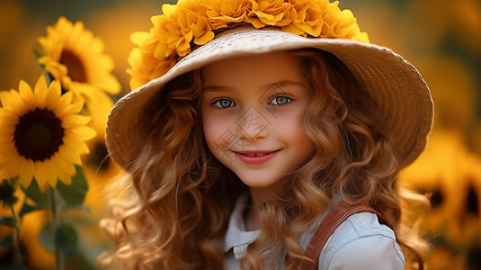 吊带裙的小女孩戴着草帽的女孩背景