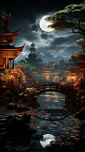 夜晚的中国式建筑背景图片