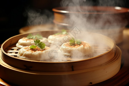 竹蒸笼里的食物图片