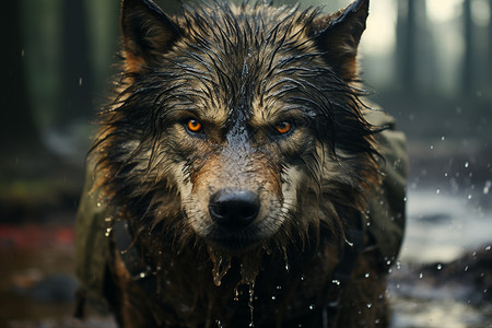 浑身湿漉漉的狼图片素材