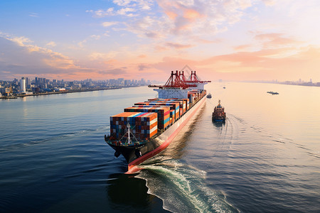 中芯国际海洋中运输货物的轮船背景