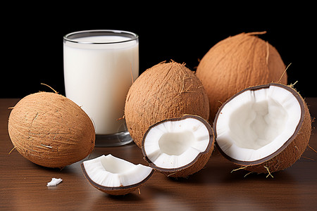 奶白色的椰子果实背景图片