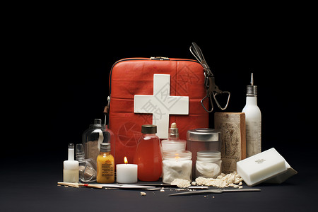 红色十字光效红色十字救援袋背景