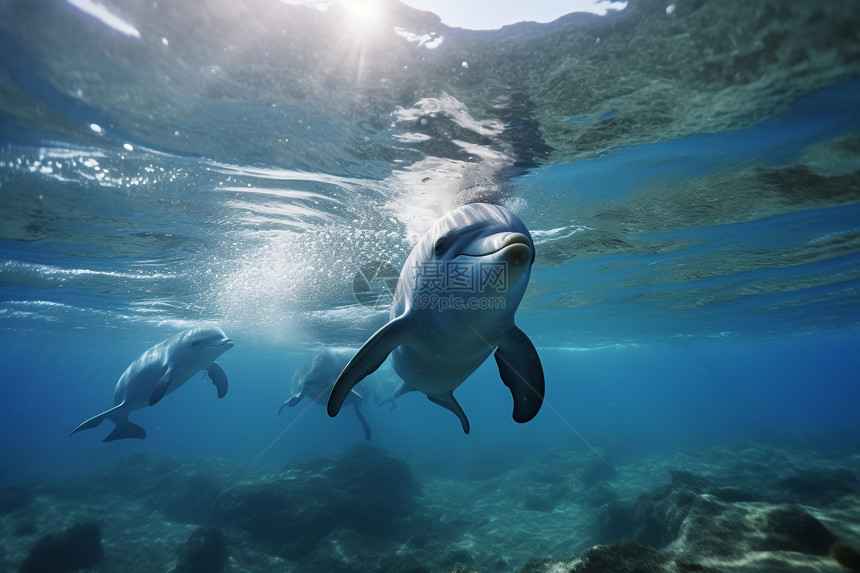 水下自由的海豚图片